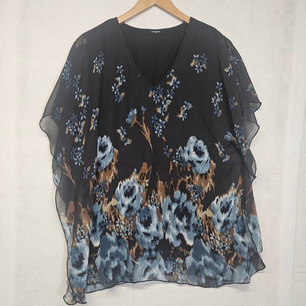 Lotusmile Women's Lightweight Flowy Shirt Double-Layered Printed Chiffon Blouse